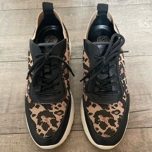 Vince Camuto Leopard Sneakers Black Tan Sz 8